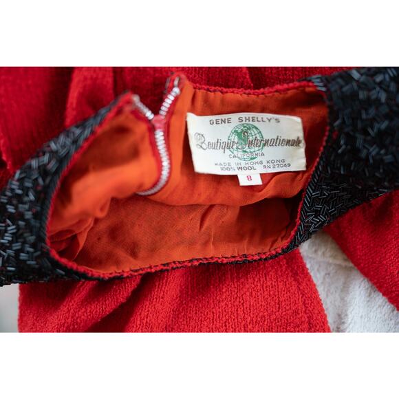 Gene Shelly's Boutique100% Red Wool Dress with Glass Beaded Design Size 8 - Picture 12 of 12